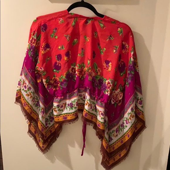 Betsey Johnson Orange & Purple floral wrap top - Picture 6 of 10